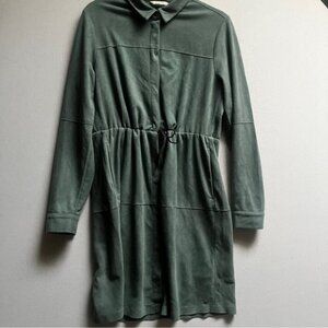 Sandwich brushed velvet suede snap button collar dress Sz M
